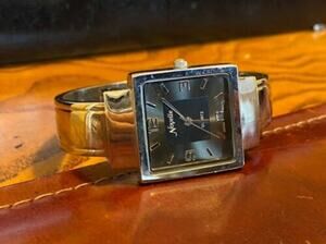 Women's Silver Tone Novelle Watch, Bangle Bracelet, Black and Gray Face